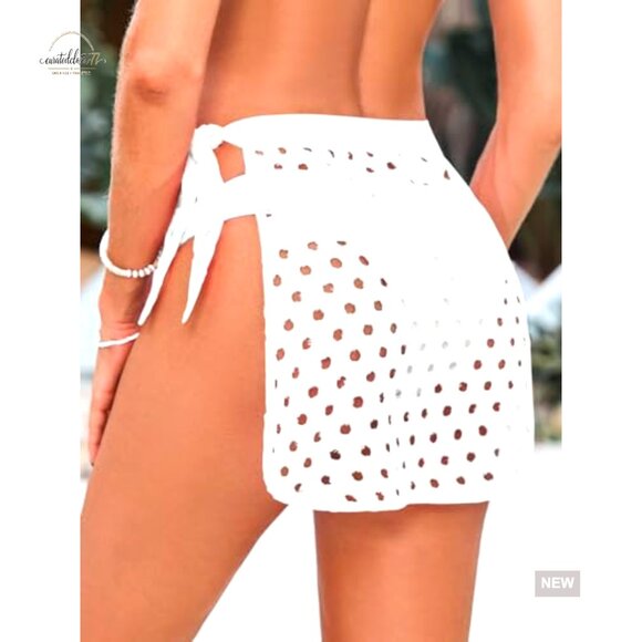 Crochet Mesh Cover Up Skirt High Waist Mini Wrap Beach Swimwear - Picture 4 of 7